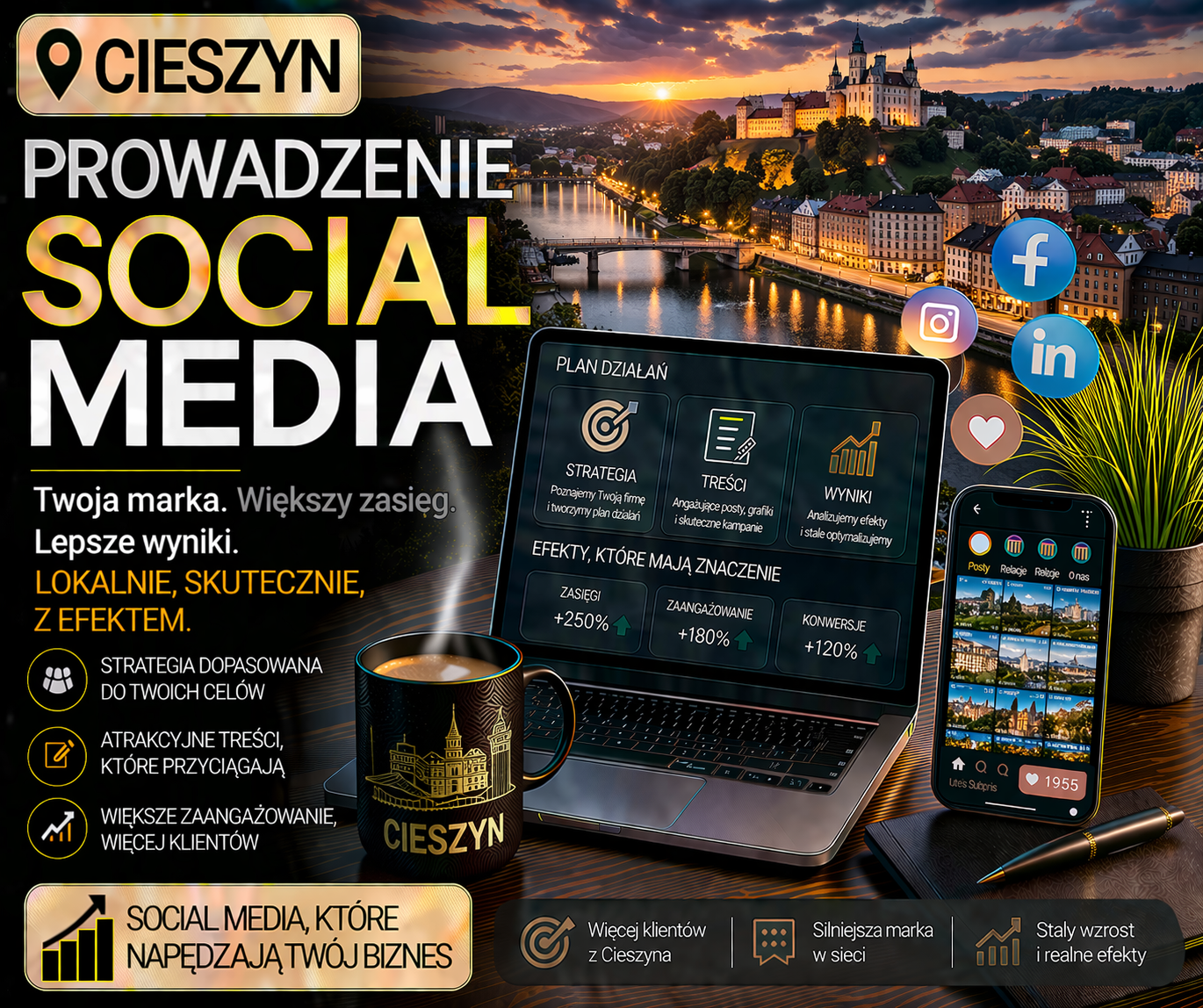 Prowadzenie social media Cieszyn - profesjonalna obsługa mediów społecznościowych dla lokalnych firm