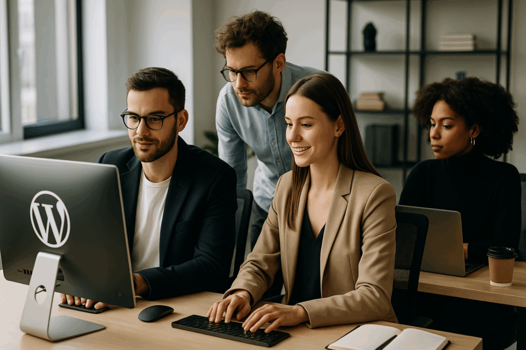 Tworzenie stron internetowych Katowice – praca zespołu w nowoczesnym biurze