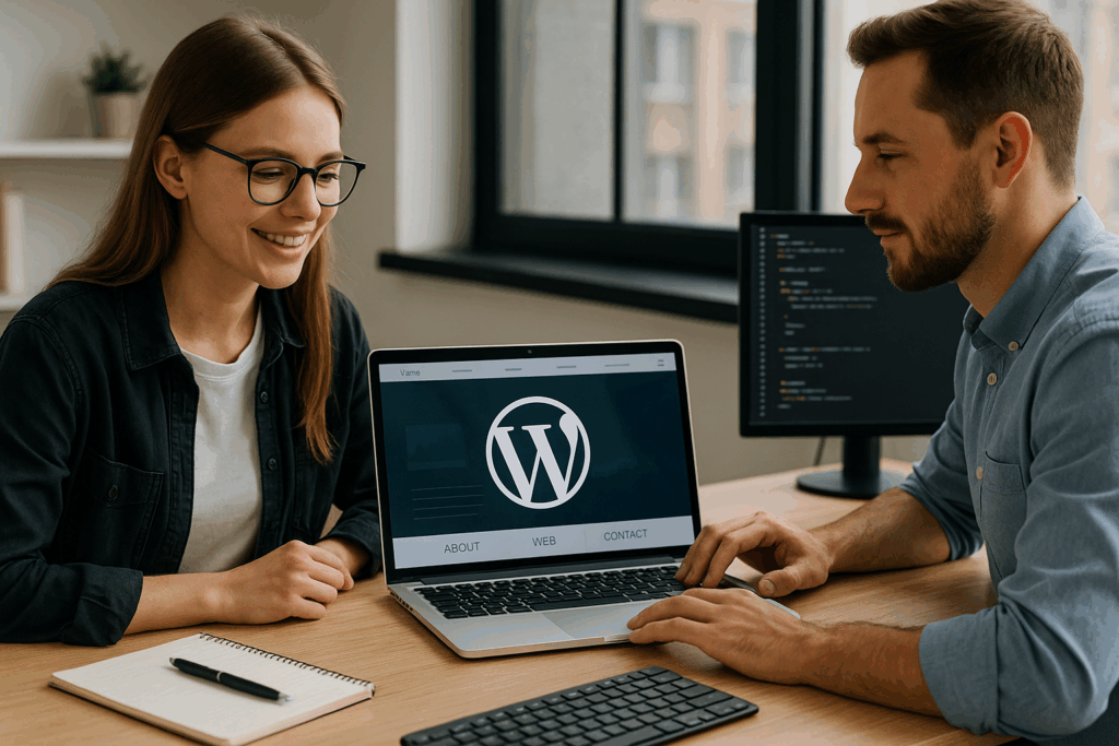 Tworzenie stron internetowych Pszczyna – współpraca nad projektem WordPress w nowoczesnym biurze