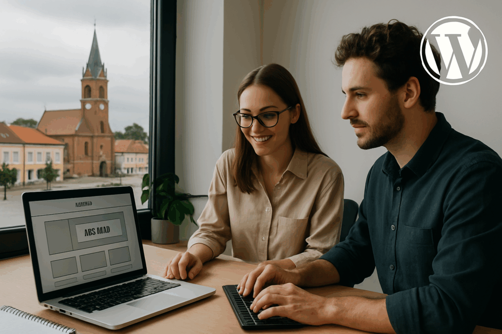 Tworzenie stron internetowych Wojkowice – projektowanie strony WordPress z widokiem na rynek i zabytkowy kościół