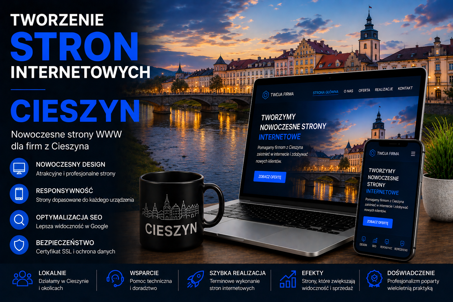Tworzenie stron internetowych Cieszyn - nowoczesne strony WWW dla firm, responsywny design, optymalizacja SEO i profesjonalne projektowanie stron internetowych w Cieszynie.