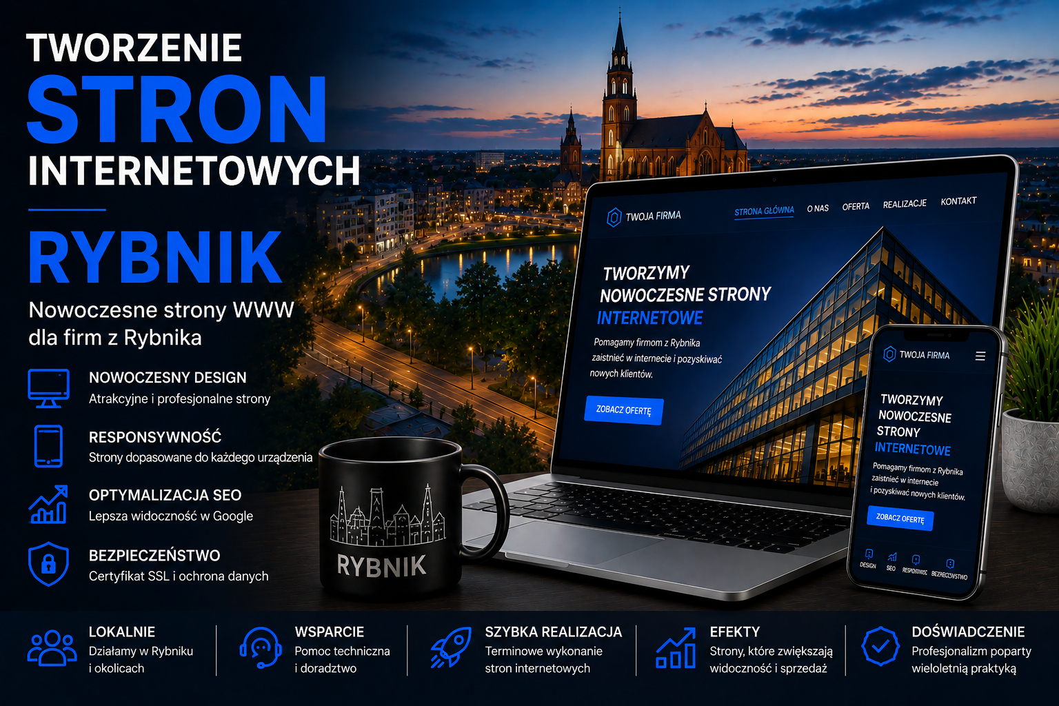 Tworzenie stron internetowych Rybnik - nowoczesne strony WWW dla firm, responsywny design, optymalizacja SEO i profesjonalne projektowanie stron internetowych w Rybniku.