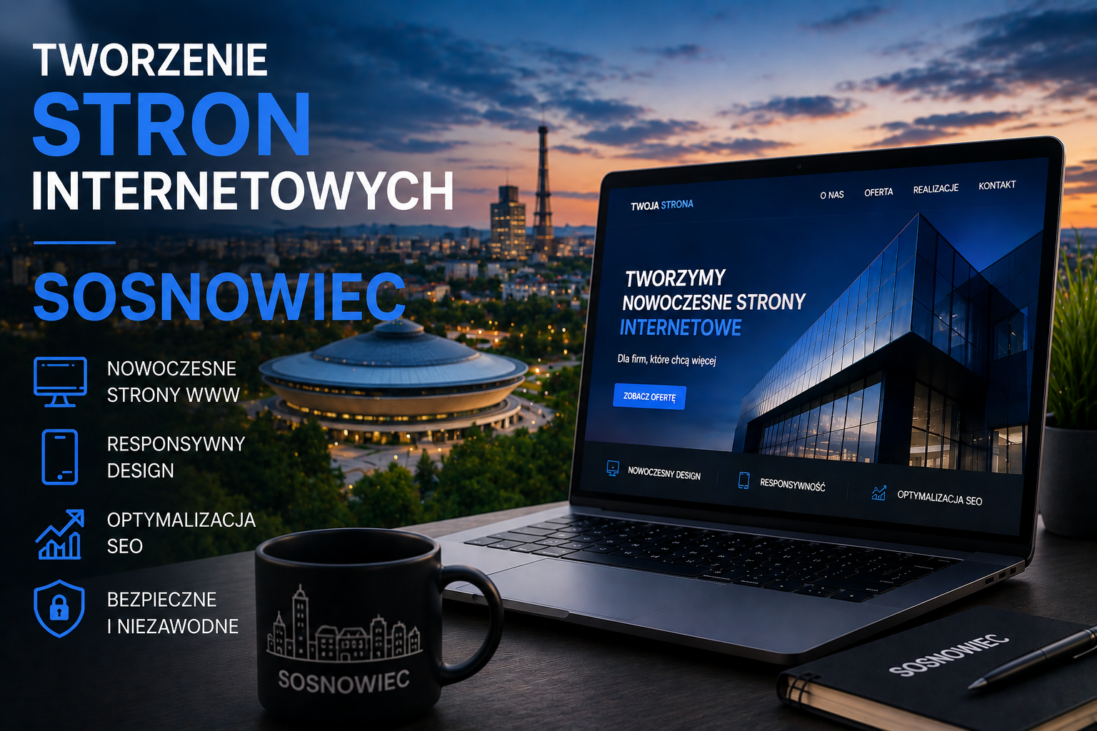 Tworzenie stron internetowych Sosnowiec - nowoczesne strony WWW dla firm, responsywny design, optymalizacja SEO i profesjonalne projektowanie stron internetowych w Sosnowcu.