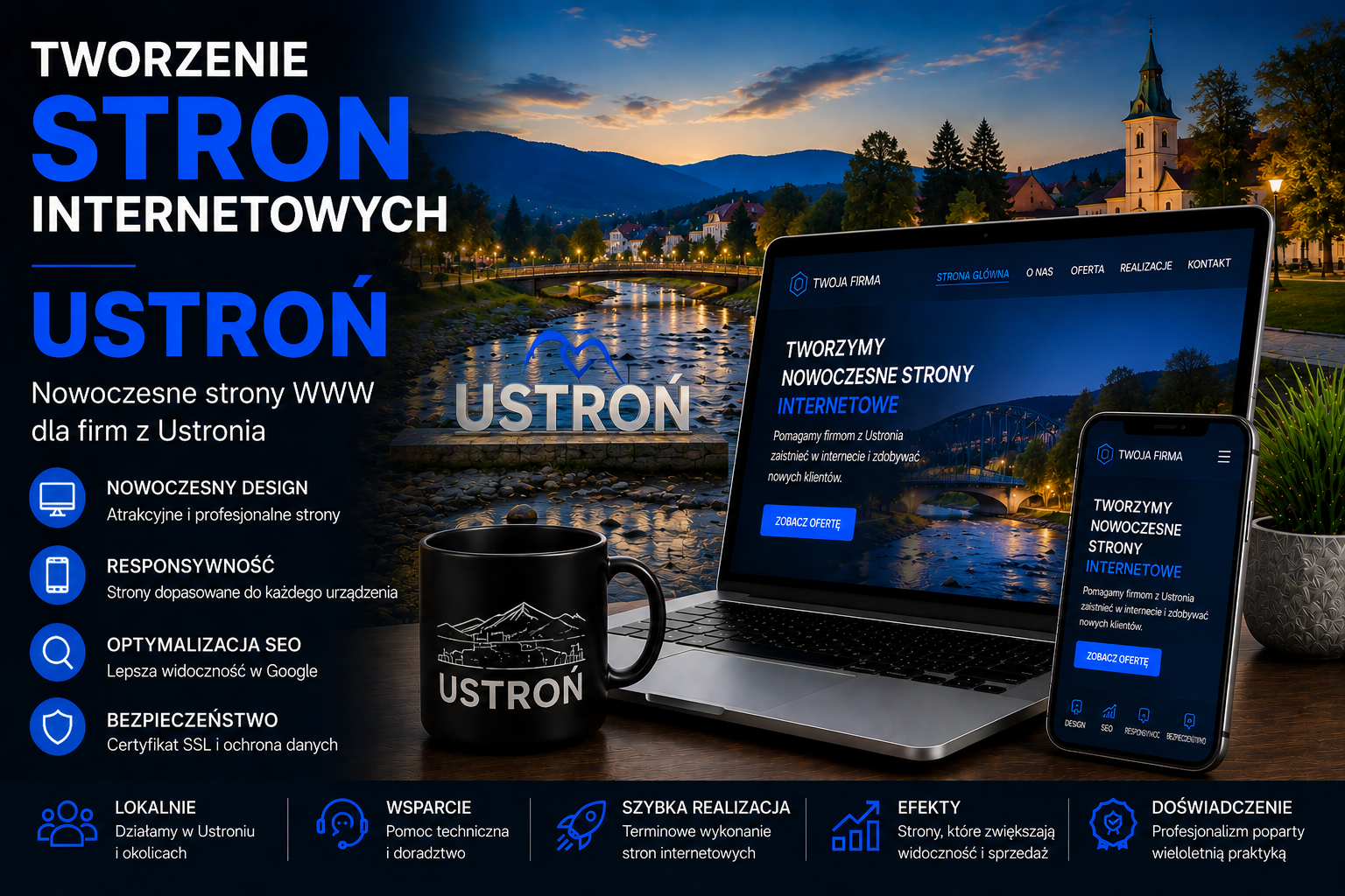 Tworzenie stron internetowych Ustroń - nowoczesne strony WWW dla firm, responsywny design, optymalizacja SEO i profesjonalne projektowanie stron internetowych w Ustroniu.