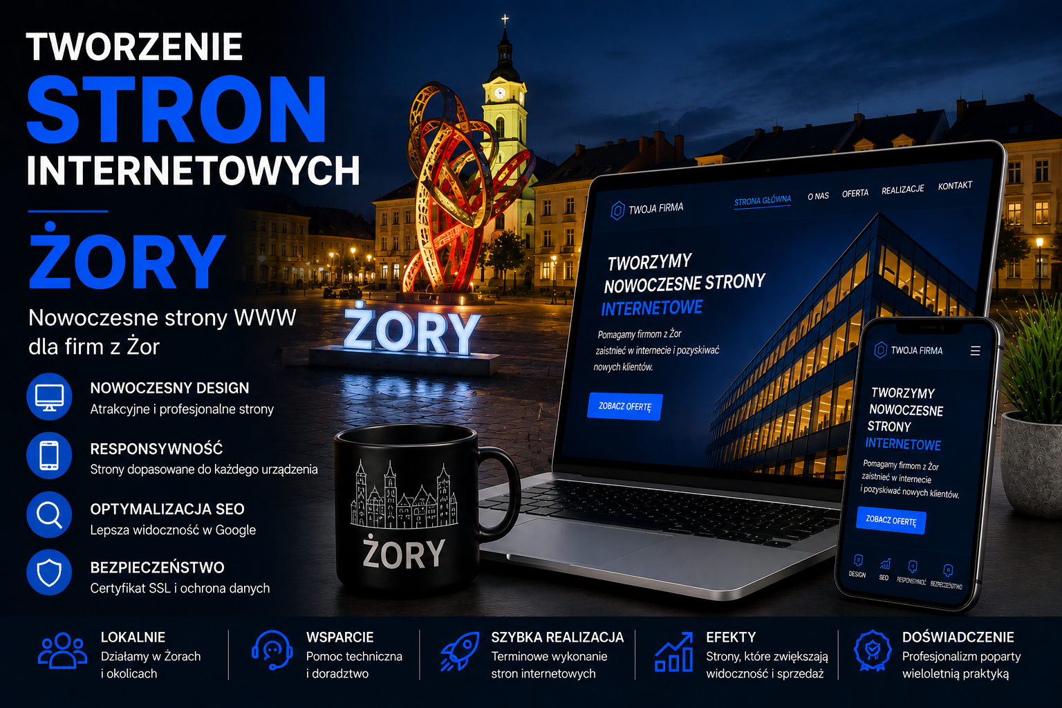 Tworzenie stron internetowych Żory - nowoczesne strony WWW dla firm, responsywny design, optymalizacja SEO i profesjonalne projektowanie stron internetowych w Żorach.