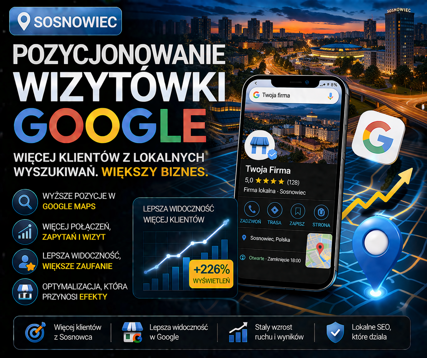 Pozycjonowanie wizytówki Google Sosnowiec - optymalizacja profilu firmy i lepsza widoczność w lokalnych wynikach Google