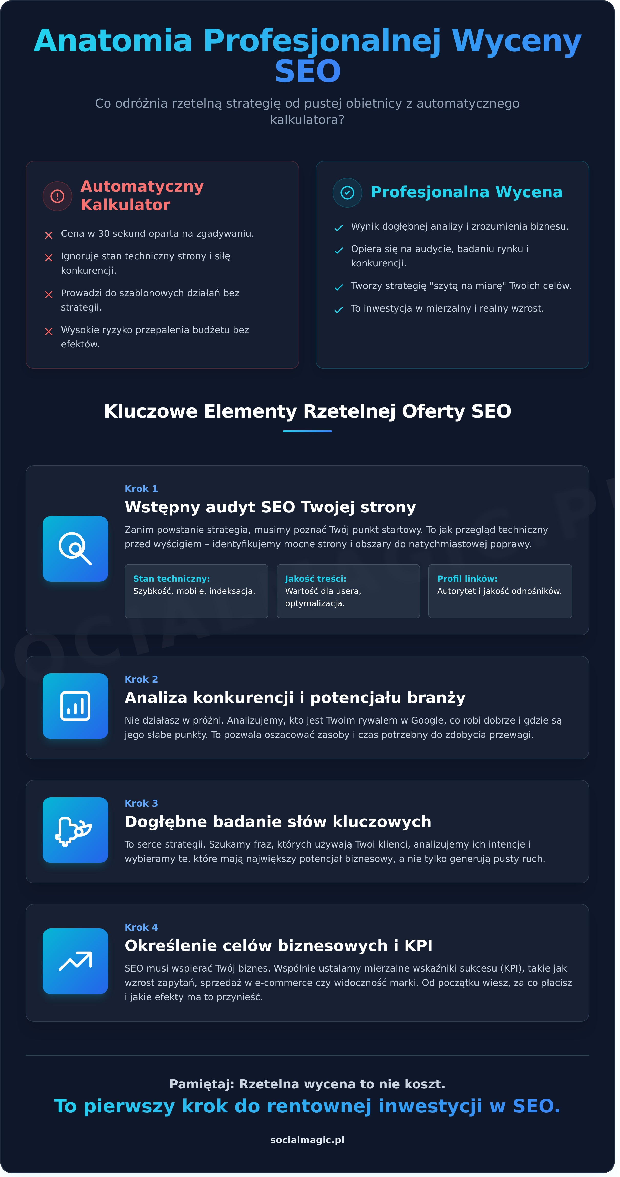 Wycena pozycjonowania: Jak wygląda i co powinna zawierać profesjonalna analiza? - Infographic