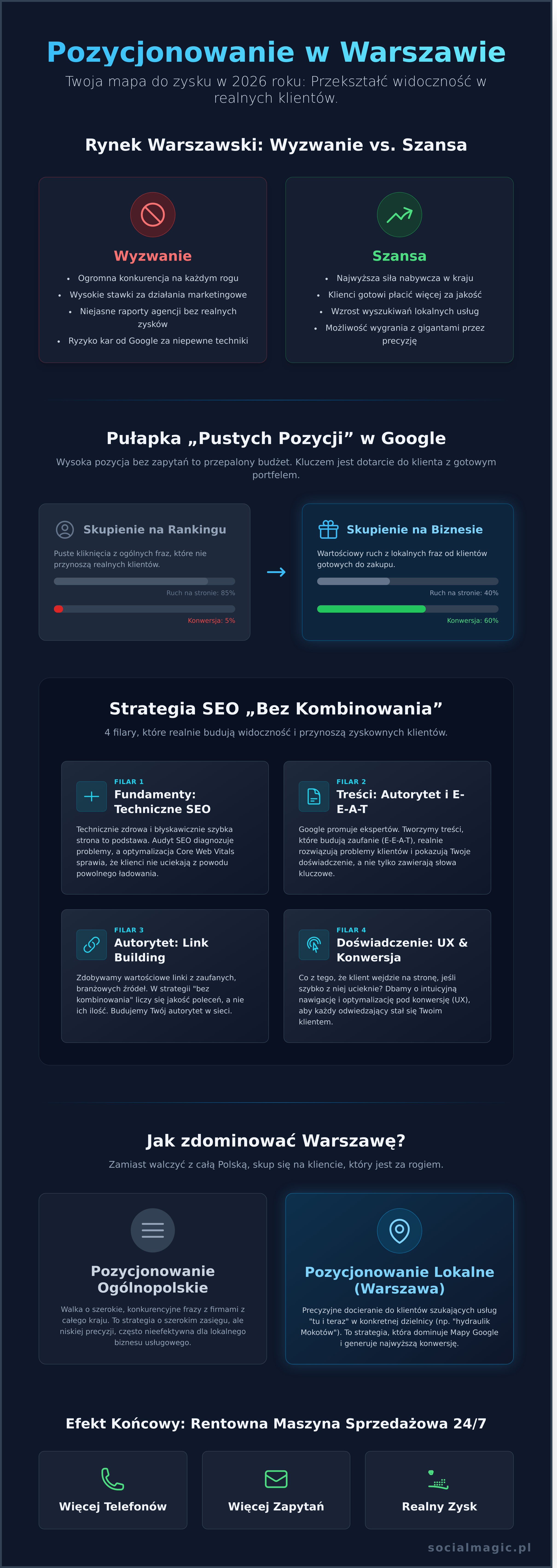 Pozycjonowanie stron Warszawa: Jak zdominować lokalny rynek w 2026 roku (bez kombinowania) - Infographic