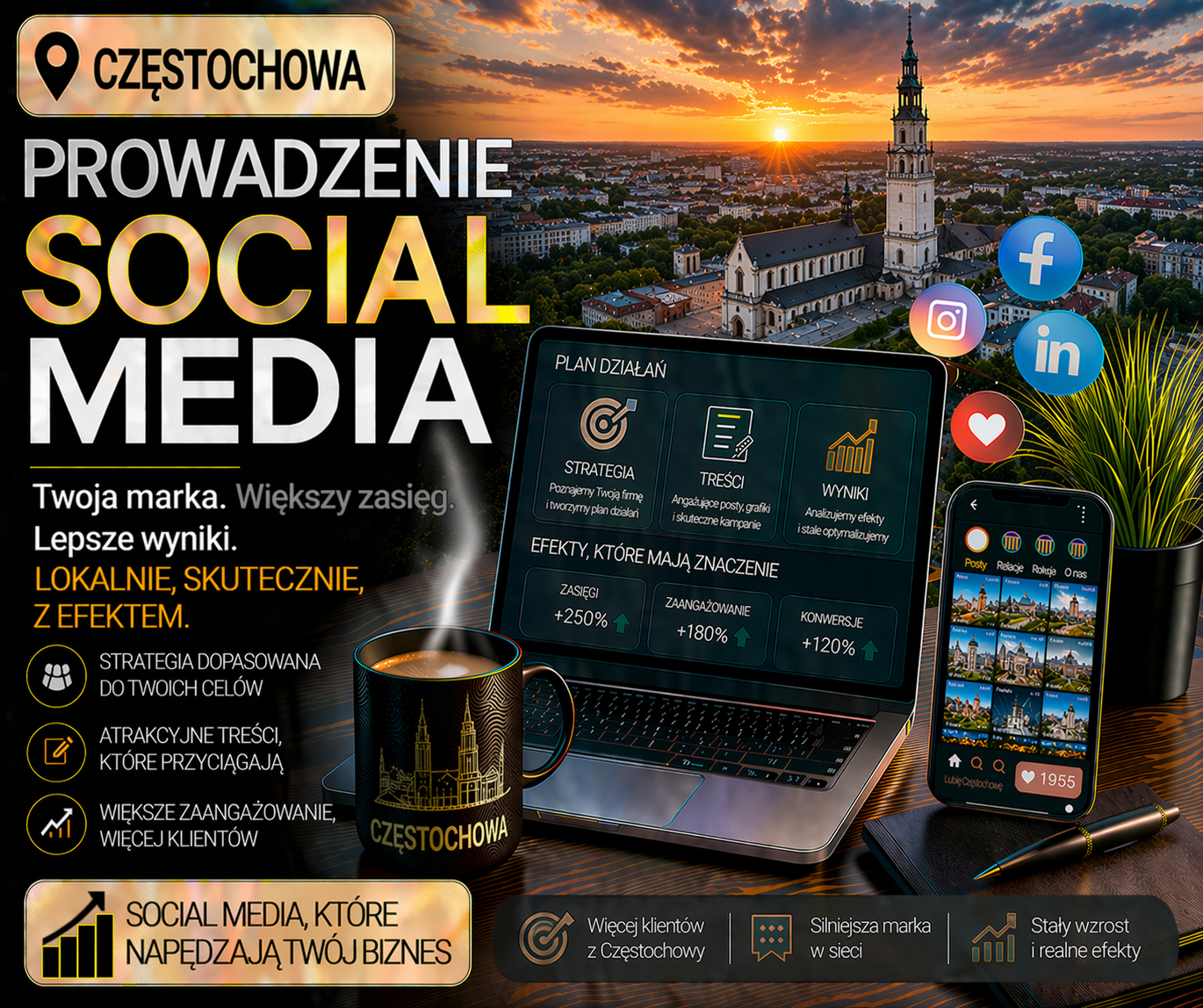 prowadzenie social media Częstochowa - strategia marketingu w social media, tworzenie treści i zwiększanie widoczności lokalnej firmy