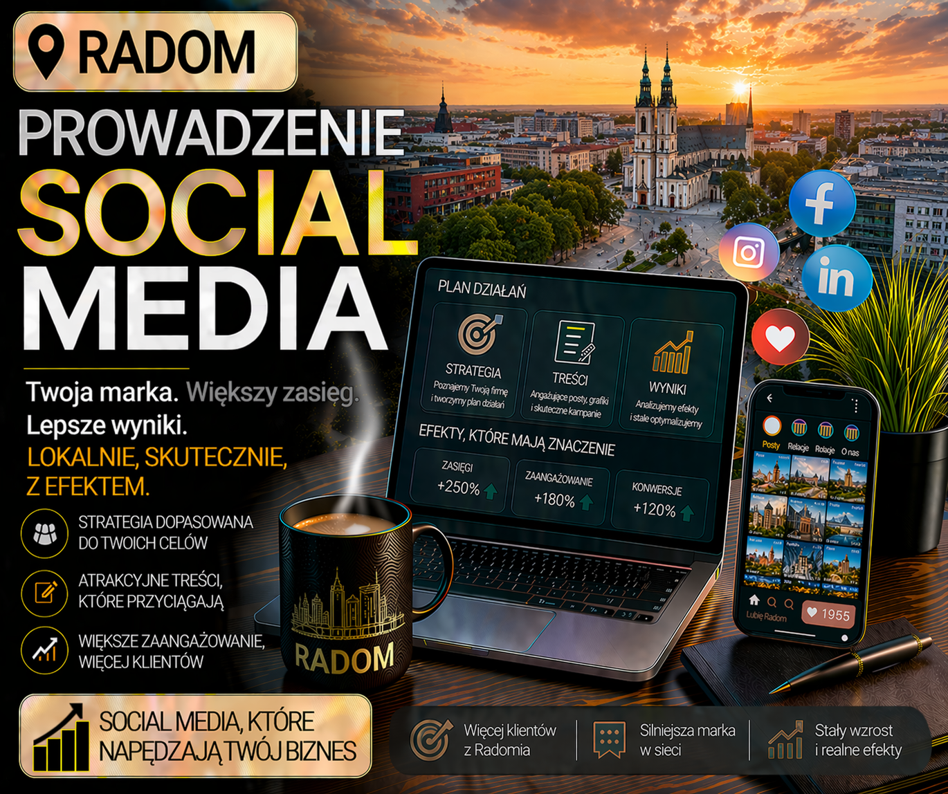 prowadzenie social media Radom - marketing w social media, strategia, tworzenie treści i zwiększanie zasięgów dla lokalnych firm