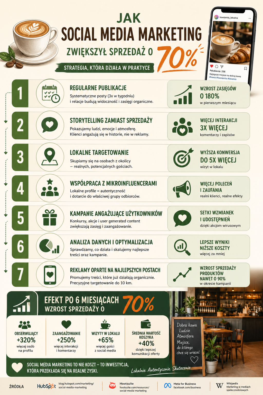 social media marketing kawiarni strategia wzrost sprzedaży infographic