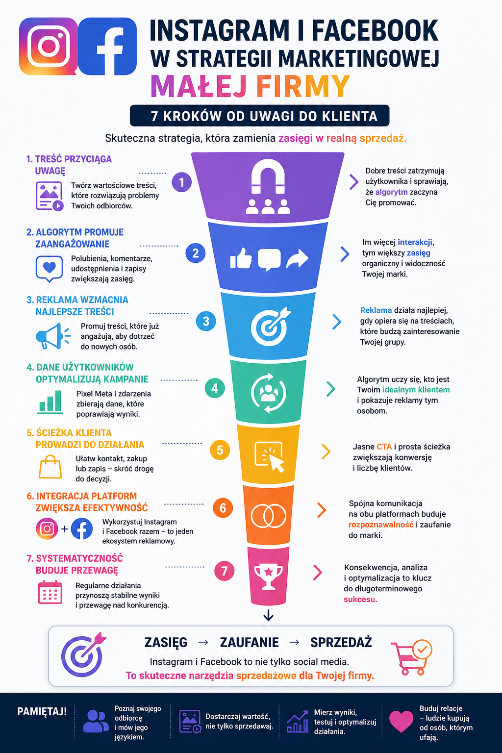 Infografika pokazująca jak Instagram i Facebook wspierają strategię marketingową firmy