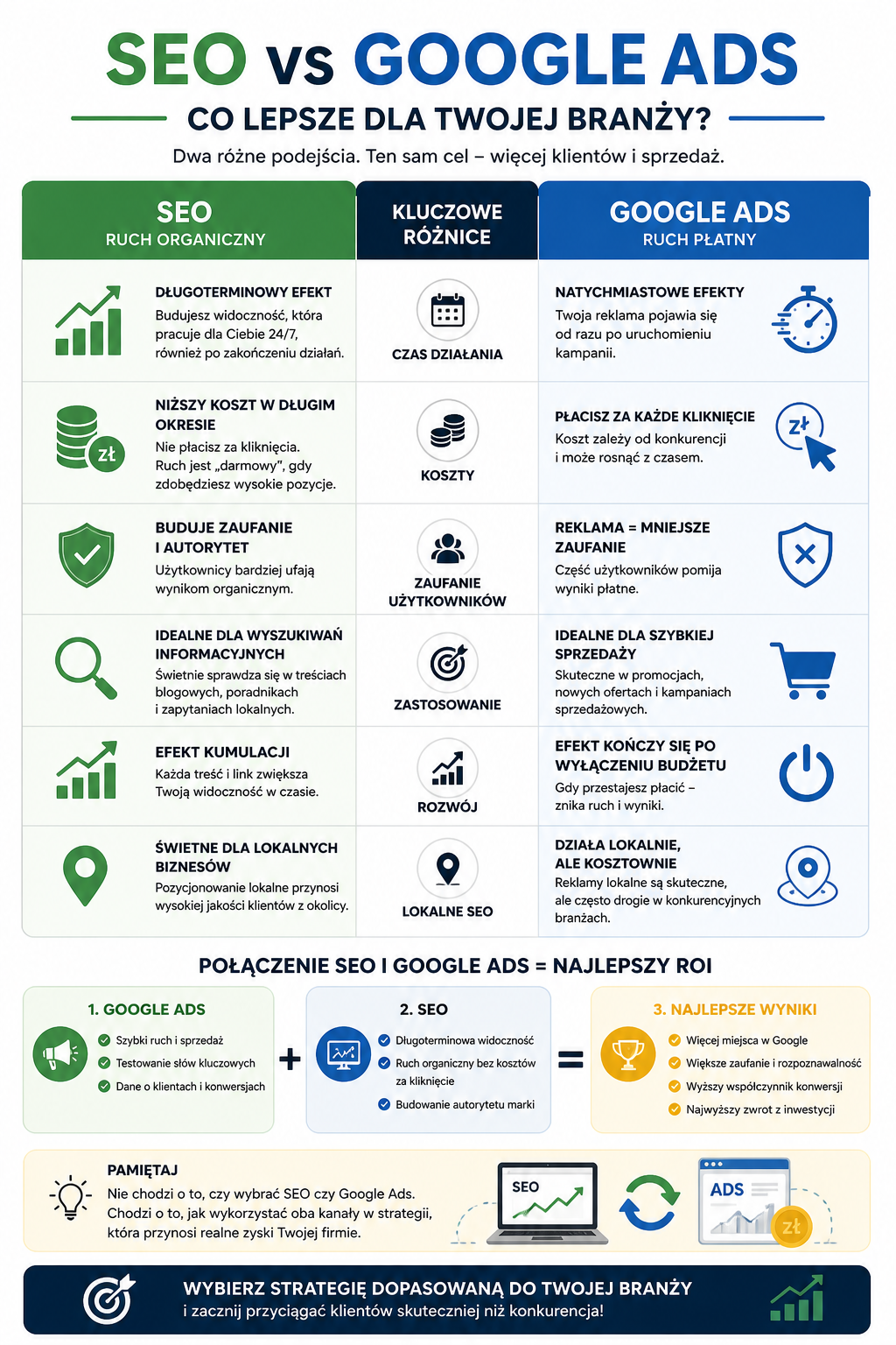 pozycjonowanie czy Google Ads infografika różnice i zastosowanie w marketingu