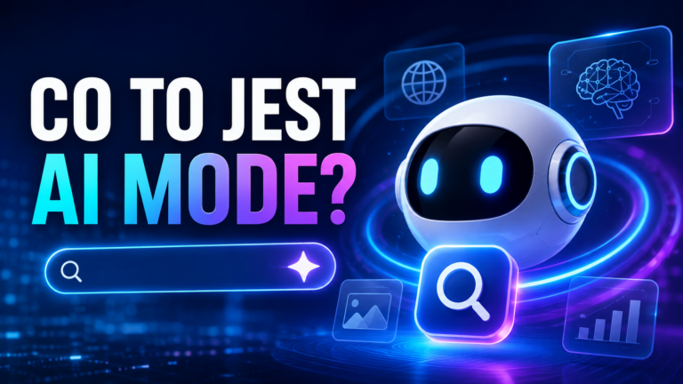 Co to jest AI Mode przedstawione jako futurystyczny tryb wyszukiwania oparty na sztucznej inteligencji.